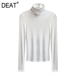 Women White Hollow Out Skinny All-match T-shirt Turtleneck Long Sleeve Fashion Tide Spring Autumn SF725 210421