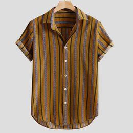 Men's Stripe Short Sleeve Shirts Summer Casual Camisa Masculina Male Fashion Shirt Male Cotton Beach Hawaiian Shirts 210527