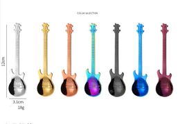 7 Colours rose gold Stainless steel Guitar Bass spoon musical instruments coffee mixing spoons Home Kitchen Dining Flatware Stirring spoon drop ship