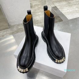 designers shoes Black Elasticated chunky platform biker ankle boots leather Martin booties with notched sole heavy duty luxury