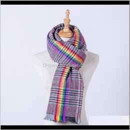 Wraps Hats, & Gloves Aessories Drop Delivery 2021 Winter Fashion Multicolor Rainbow Plaid Shawl With Tassel For Women And Men Warm Scarf Desi