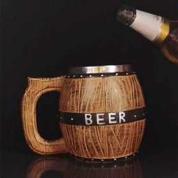 Oak Barrel Beer Mug Stainless Steel Beer Large Capacity Draught Beer Champagne Glasses Wine Glass Bar Supplies