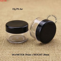 50pcs/Lot Plastic15g Cream Jar with Black Lid Empty PS 1/2OZ Women Cosmetic 15ml Container Small Eyeshadow Vial Refillable Pothood qty