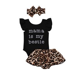 0-24M Leopard Summer Cute Baby Girl Clothes Set Funny Letter Romper Ruffles Shorts Outfits Costumes 210515