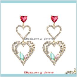 Dangle & Chandelier Jewelry Fashion Double Heart Shine Zircon S925 Sier Needle Simple Love Wild Luxury Super Fairy Earrings Jewelry Drop Del