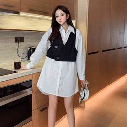Women's Spring Autumn Dress Korean Style Loose Solid Color Lapel Slim Casual Long-sleeved Short es GX784 210507