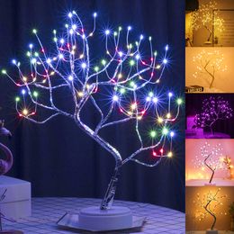 LED USB DIY Artificial Light Tree Lamp Touch Switch Tabletop Bonsai Tree Light Christmas Home Decoration For Kids Bedroom