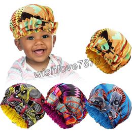 Child African Headtie Kids Satin Bonnet Sleep Cap Adjustable Hijab Caps Silky Hair Night Hats With Ties for Natural Hair