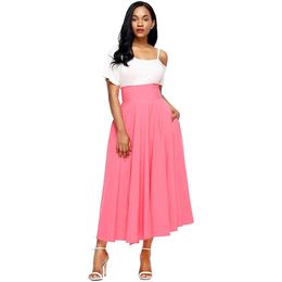 Skirts 2021 Autumn Long Skirt With Pocket High Quality Solid Ankle-Length Vintage Pink For Women Black