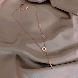 Pendant Necklaces YUN RUO Rose Gold Colour LOVE Letters Necklace Titanium Steel Jewellery Woman Party Christmas Gift Never Fade Drop