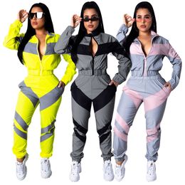 Two Piece Sets Women KALENMOS Spring Autumn Windbreaker Suits Outfits Motorcycle Set Tops Pants Waterproof Tracksuit Sweatsuit Y0625