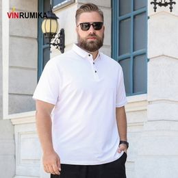 Super Large Size M-8XL Men's Summer Cotton Polo Shirt Man Business Casual Style White Solid Colour Short Sleeve Polos Shirts Tops 210401