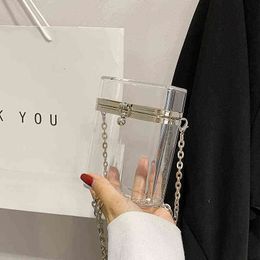 New Chain Box Transparent Acrylic Bags Clear Hard Day Clutches Evening Bags Wedding Party Handbags Women Shoulder Bags Purses Y220304