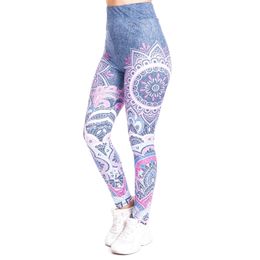 Mandala pink imitate Jeans Print Legging Push Up Fashion Pants High Waist Workout Jogging For Women Athleisure Training Leggings 211221