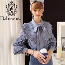Dabuwawa Casual Solid Ruffle Sleeve Women Blouse Shirt Spring Bow Neck Blouses Shirt Elegant Work Wear Female Tops DO1AST016 210520