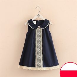 Hot Summer 3-8 10 to 12 Years Casual Kids Lace Embroidery Peter Pan Collar Sleeveless Tank Sundress Baby Girls Dress Cotton 210414