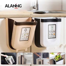 Folding Kitchen Dumpster Wall Mounted Bathroom Trash Can Kitchen Storage and Organization Office and Home Storage Bucket Garbage 211215