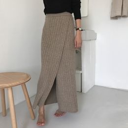 Autumn Winter Knitting High Waist Long Pencil Women Knitted Casual Maxi Skirt Vintage Warm Thick Midi 210417