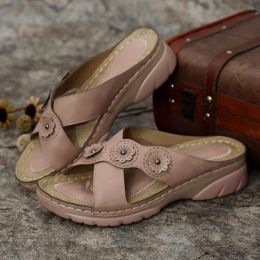 Women's Fashion Vintage Flower Wedge Sandals Slippers Ladies Slip On Shoes Casual Summer Women Sapatos Femininos
