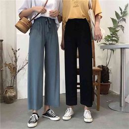 Pantaloni a vita alta da donna stile coreano allentati pantaloni casual alla caviglia nuovi pantaloni dritti in vita elastica primavera estate P420 210412