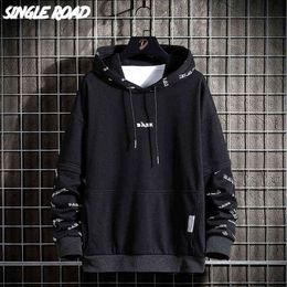 Single Road Herren Hoodies Männer Patchwork Techwear Sweatshirt Japanische Streetwear Harajuku Hip Hop Übergroße Schwarze Hoodie Männer 211217