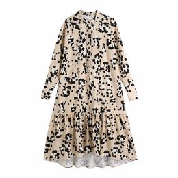 Women Summer Vintage Loose Dress O-Neck Long Sleeve Print Buttons Fashion Street Female Elegant Mid-Calf Dresses Clothes vestido 210513