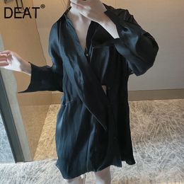 Women black Irregular placket Blouse V-neck Long Sleeve Loose Fit Shirt Fashion Tide Spring Autumn 210421