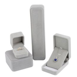 Square Shape Grey Colour Velvet Jewellery Display Boxes Packaging Holder For Pendant Necklaces Bracelets Ring Earring Case