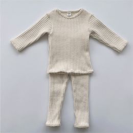 Autumn Winter Baby Boys And Girls Clothes Set Ribbed Sweater Bottom Shirts And Pants Suit Children's Clothing 2 Piece Set 211021