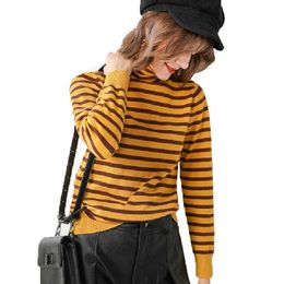 Fashion Striped Sweater Women Pullover Jumper Long Sleeve Autumn Winter Clothes Korean Rainbow Turtleneck Knit Women Sweaters 210416