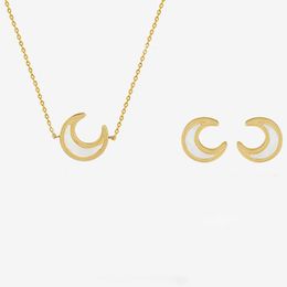 Earrings & Necklace Romantic White Sea Shell Moon Pendant For Women 18K Stainless Steel Jewellery Set Collier Acier Inoxydable Femme