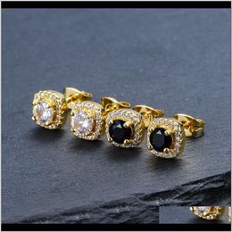 Drop Delivery 2021 Mens Hip Hop Stud Earrings Jewelry High Quality Fashion Round Gold Sier Black Diamond Earring For Men 26Egq