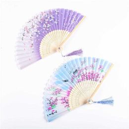 Summer Vintage Folding Bamboo Fan for Party Favour Chinese Style Hand Held Flower Fans Dance Wedding Decor DAR175