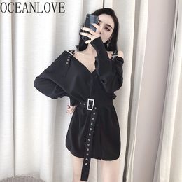 Black Bandage Vestidos Korean Elegant Sexy High Waist Off Shoulder Women Dress Spring Ins Dresses 14863 210415