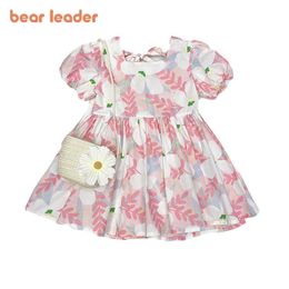 Bear Leader Kids Girls Korean Floral Dresses Summer Fashion Baby Girl Casual Lovely Vestidos Children Costumes With Bags 210708