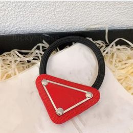 New designer luxury fashionletter inverted triangle hair ring high elastic solid Colour P-shape rubber band alloy leather sleeve hair binding women hair accessories