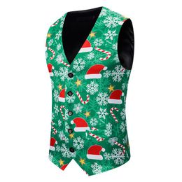 Men's Vests Dress For Men Slim Fit Casual 3D Printed Sleeveless Jacket Coat Chriatmas Mens Formal Waistcoats Suit Vest XXL