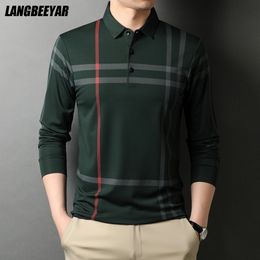 mens high end clothing Canada - High End Designer New Fashion Brand Polo Shirt Men 2021 Black Striped Korean Top Quality Casual Long Sleeve Tops Men Clothes