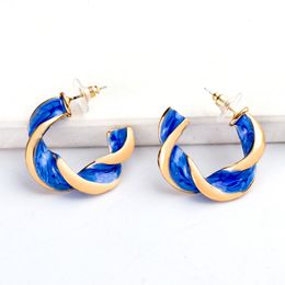 Hoop & Huggie Round Metal Advanced Earrings Blue Statement Luxury Drop Earing For Women Fashion Jewellery Accessories Party Gift