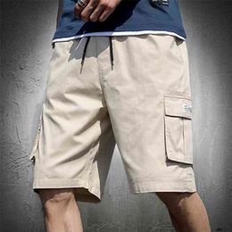 Mens Shorts Summer Cargo Fashion Knee Length Drawstring Men Cotton Khaki Work Bermudas Masculina Plus Size 7XL 210712