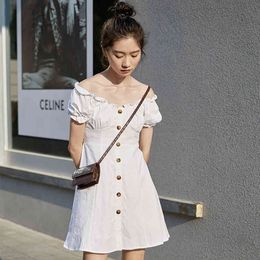 off shoulder Plus Size Summer Girls Party Female Vintage Dress white short Sleeve Women Dresses oversize Robe Vestido 210417