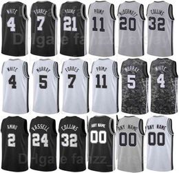 Men Women Kids Screen Printed Tony Parker Jerseys 9 Basketball Manu Ginobili 20 Bruce Bowen 12 David Robinson 50 Tim Duncan 21 Thaddeus Young Al-Farouq Aminu 5