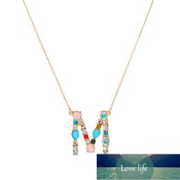 Fashion Charm Multicolor Initial 26 Alphabet Gold/Silver Color Necklace Micro Pave Zircon Initial Letter Necklaces Couple Name