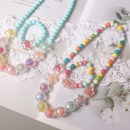 Korean-Style Shiny Five-Pointed Star AB Candy-Colored Hipster Cute Kids Girl's Necklace + Bracelet Set Necklace