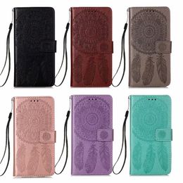 Leather Wallet Cases for Samsung A52 A72 A32 A42 A12 5G S21 PLUS NOTE 20 Ultra Imprint Mandala Dreamcatcher ID Card Slot Holder Cover