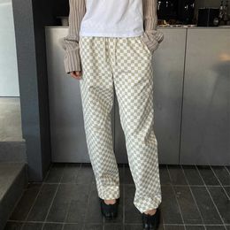 2021 New Cheque Wide-leg Pants Women Checked High Waist Loose Trousers Female Summer Fashion Sweet Ladies Long Pants Q0801