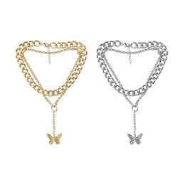 Pendant Necklaces Vintage Exaggerated Double Butterfly Necklace Choker Clavicle Chain For Women Girls Party Jewellery Gift Bijoux