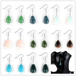 waterdrop Turquoises Rose Crystal Quartz Tiger Eye Opal Stone Charms Dangling Earrings Amethysts Hanging Earring Fashion Women Jewellery