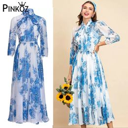 Summer Fashion Runway Shirt Dress Plus size Women's Long Sleeve Ruched Ruffles Floral Print Maxi Vintage Boho Robe 210421
