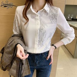 Office Long Sleeve Cardigan Shirts Autumn White Printing Blouse Women Blusas Mujer Single Breasted Clothing 12140 210427